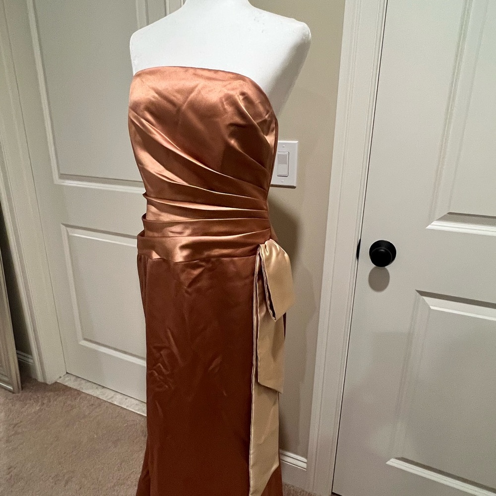 Dessy Gold Butterscotch Evening Bridesmaid’s Prom Dress sz 14 - Picture 5 of 13